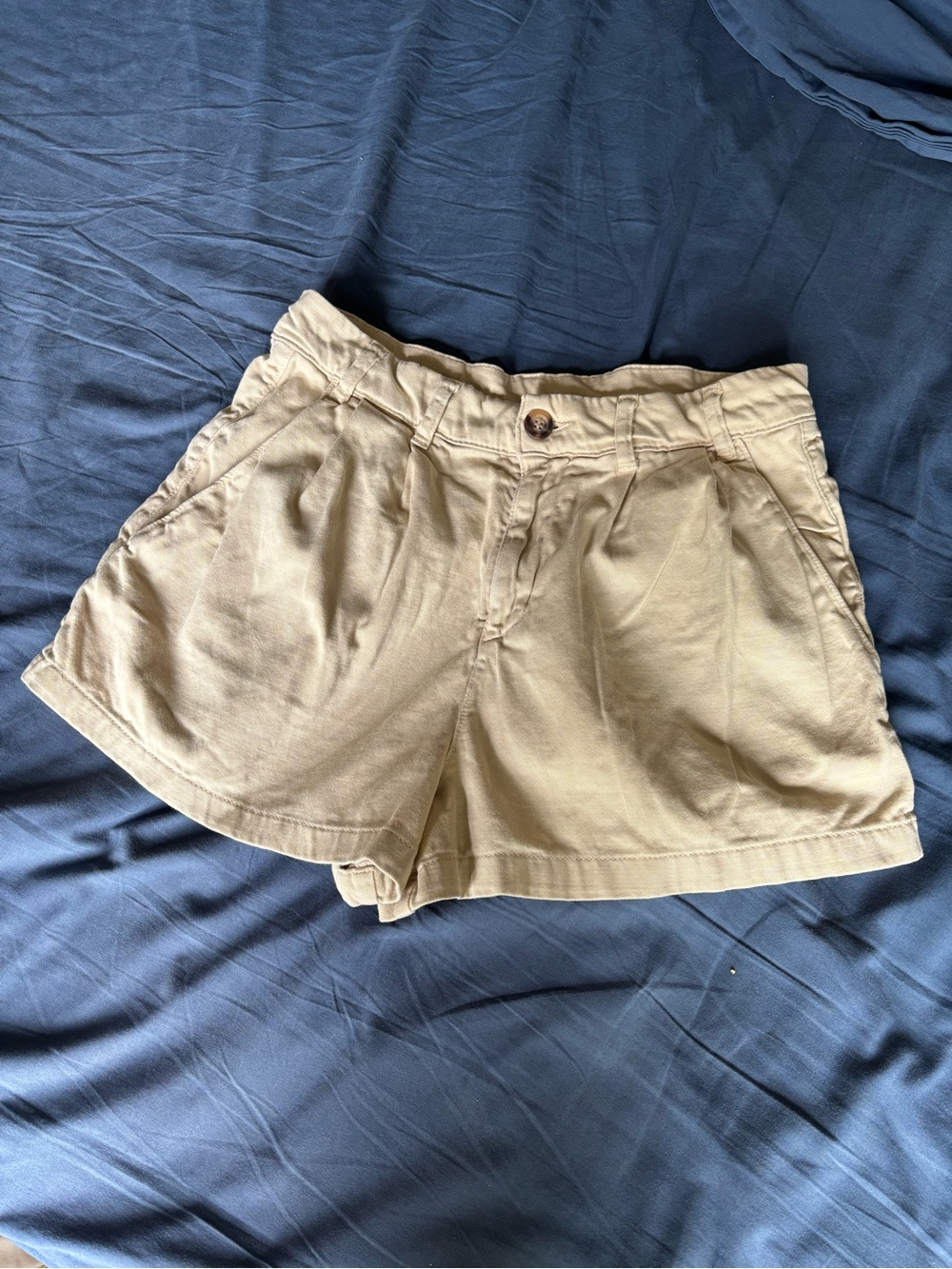 Free People Tan Pleated High-Waist Vintage Shorts